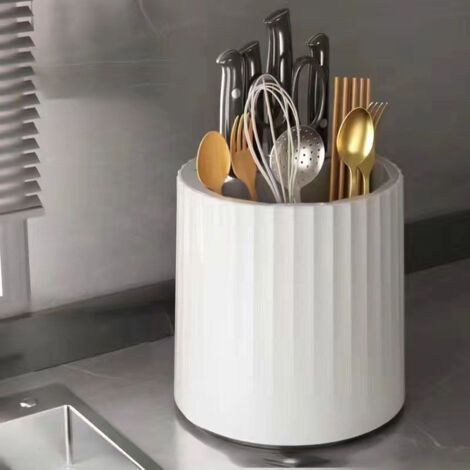 360° Drehbarer Messerhalter, Geeignet Für Küchenarbeitsplatten Multifunktionale Aufbewahrungsbox Mit Großem Fassungsvermögen (weiß Und Grau).
