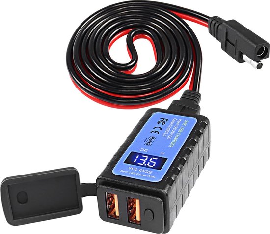 Wasserdichter Motorrad-usb-ladegerät Mit Zwei Qc3.0-anschlüssen, Voltmeter Und Ein-/ausschalter