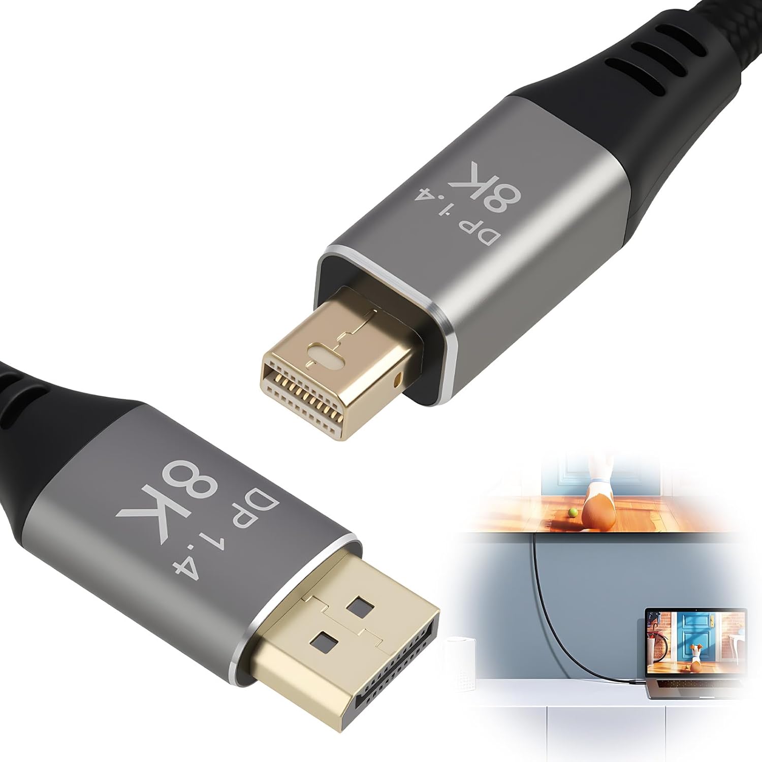 Meter Langes Mini-displayport-auf-displayport-1.4-kabel, Kompatibel Mit 8k @ 60 Hz Und 4k @ 144 Hz, Bidirektionale Hochgeschwindigkeitsübertragung, Robustes, Nylonummanteltes Kabel Für Macbook, Thunde