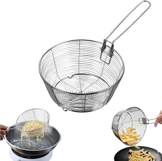 Stück Frittierkorb Aus Edelstahl Multifunktionaler Küchenkorb Gemüsekorb Pommes Frites Korb Mit Abnehmbarem Griff Silber 19,5 × 19,5 × 9,5 Cm Zum