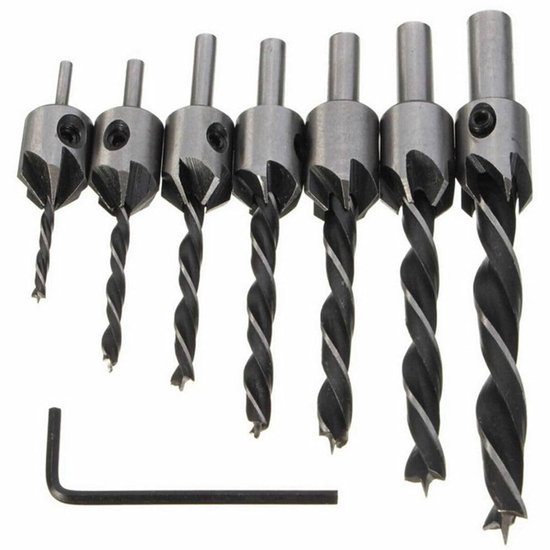 Allecto Plus Fräserset Mit 7 Hss Bohrern Für Holzfasen 3 10 Mm Mit Schlüssel, In Silbergrau