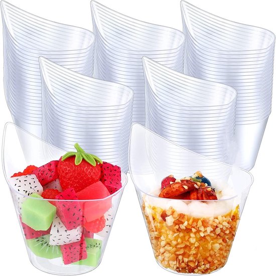 50 Stück 200 Ml Gebogene Runde Dessertbecher, Transparente Parfait-vorspeisenbecher, Wiederverwendbare Servierschalen Für Desserts, Puddings, Mousses Und Partys (114 X 63 Cm)