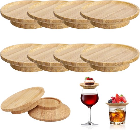 10er-packung Hölzerne Weinglasdeckel – 10 Cm – Rund – Käsebrett – Weinglas – Wurst- Und Käseplatte – Dessert-, Warm- Und Snack-dekoration – Obst