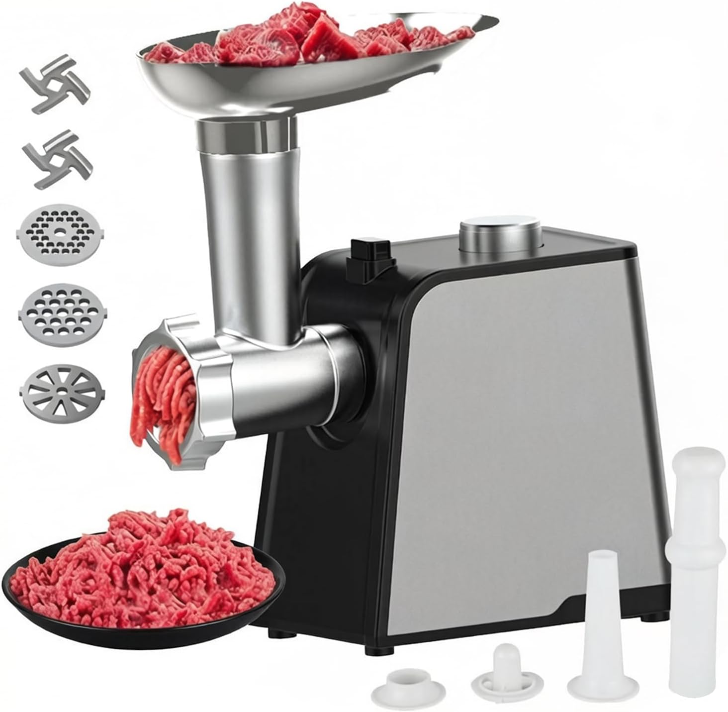 Stainless Steel Electric Meat Grinder, 3 In 1 Multi Meat Grinder With 3 Sanding Plates, 2 Cutting Knives, Meatball Attachments, Sausage Mouthpiece, Perfect For Meatballs, Sausage, Burger