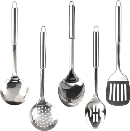 5 Teiliges Küchenutensilien Set Kochgeschirr Set Kochen Und Servieren Edelstahl 5 Teilig Silber