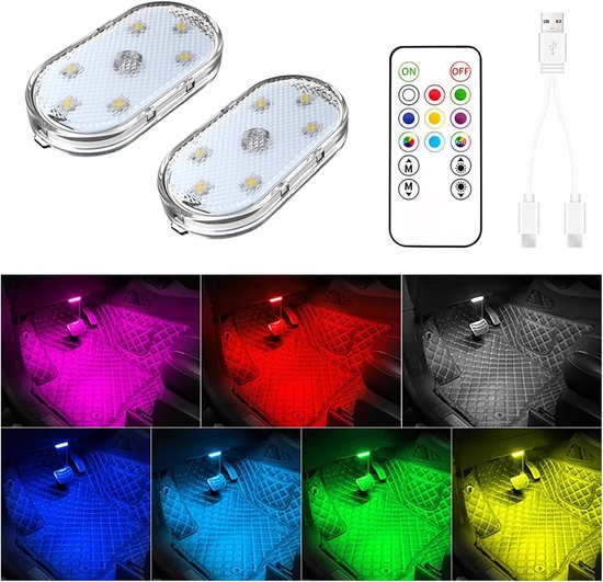 Kabellose Led-autoleuchten Mit Fernbedienung 7 Farben Ambientebeleuchtung Für Den Fahrzeuginnenraum Wiederaufladbare Usb-leselampe Für Den