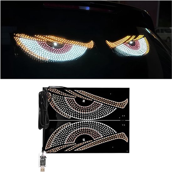 2 Stück Auto Teufelsaugen Leuchten 30 Cm X 12 Cm Dynamische, Flexible Led Anzeige Für Die Windschutzscheibe, Universelle Dekorative Außenbeleucht
