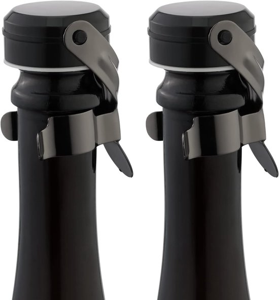 Champagner- Und Weinverschlüsse, 2 Stück, Edelstahl-champagnerflaschenverschluss, Wiederverwendbar, Auslaufsicher Und Frisch (schwarz)