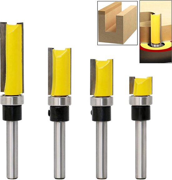 4 Teiliges Set Bündigfräser Gelbes Graviermesser 6,35 Mm Schaft Mit Kugellager Scharf Und Langlebig Für Effiziente Holzbearbeitung Und Heimwerker
