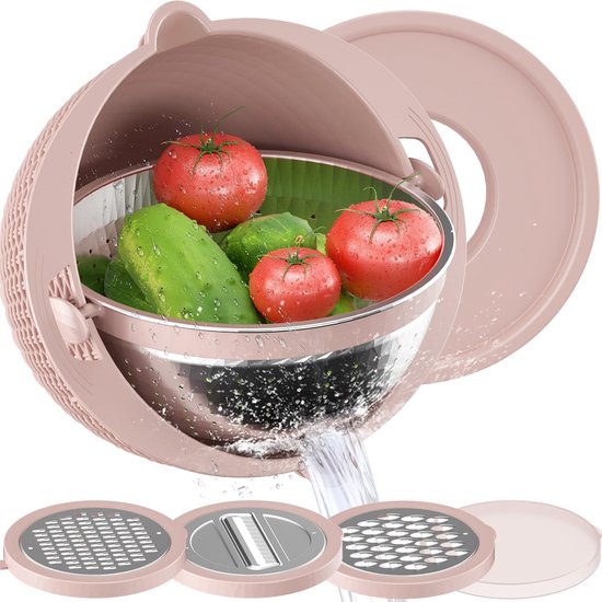 4-in-1-sieb-set Mit Deckel, Sieb Und Abtropfsieb Für Nudeln, Obst Und Gemüse, Obstreiniger Und Gemüsespülbecken, Fröhliche Rosa Küchenutensilien