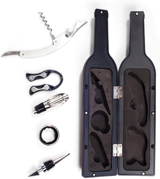 5 Teiliges Korkenzieher Und Weinaccessoires Set Schwarz, Komplettset Für Weinliebhaber
