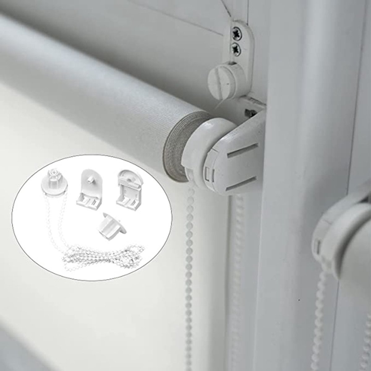 Rollosystem Mit Wandhalterungen – 25 Mm – Rollozubehör – Kunststoff – Mit 3m Kugelkette – Reparaturset Für Rollos – Gardinenteile – Weiß – Geeignet Für Fensterjalousien