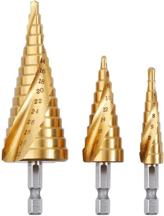 Holzfräser Profilfräser 3 Teiliges Set Trapezförmiger Hss Edelstahl Metallfräser, 4 12/20/32 Mm, Dreieckig Konisch, Titan, Sechskantschaft Für Bo