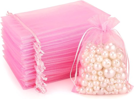100 Organzabeutel, Organza Geschenktüten, Schmuckbeutel, Lavendelbeutel ( Für Schmuckgeschenke, Süßigkeiten, Hochzeiten) 10 X 15 Cm, Rosa