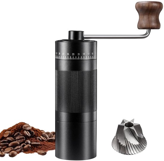 Manuelle Kaffeemühle, Leichte Und Robuste Edelstahlmühle Mit 50 Mahlgradeinstellungen. Plastikfreie Espressomühle Mit Holzgriff Für Zuhause, Schr
