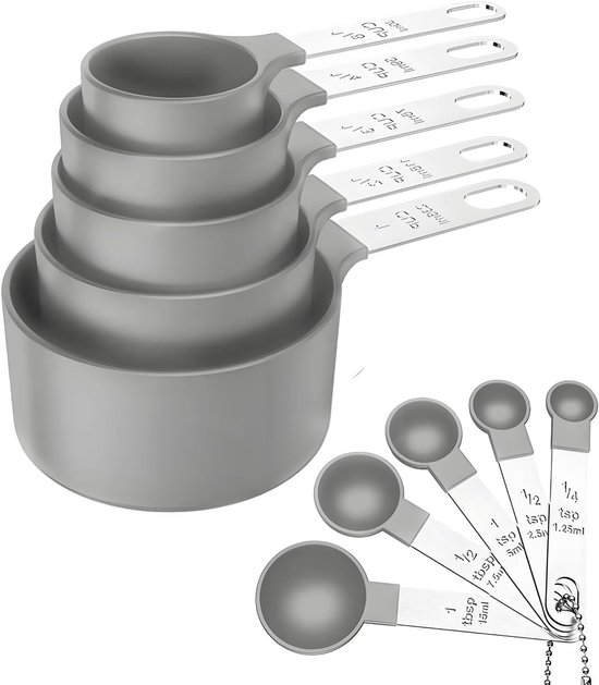 Set Mit 10 Messbechern Und Löffeln, Messbecher Und Löffel Aus Kunststoff Mit Edelstahlgriff, Messlöffel Zum Abmessen Von Trockenen Und Flüssigen