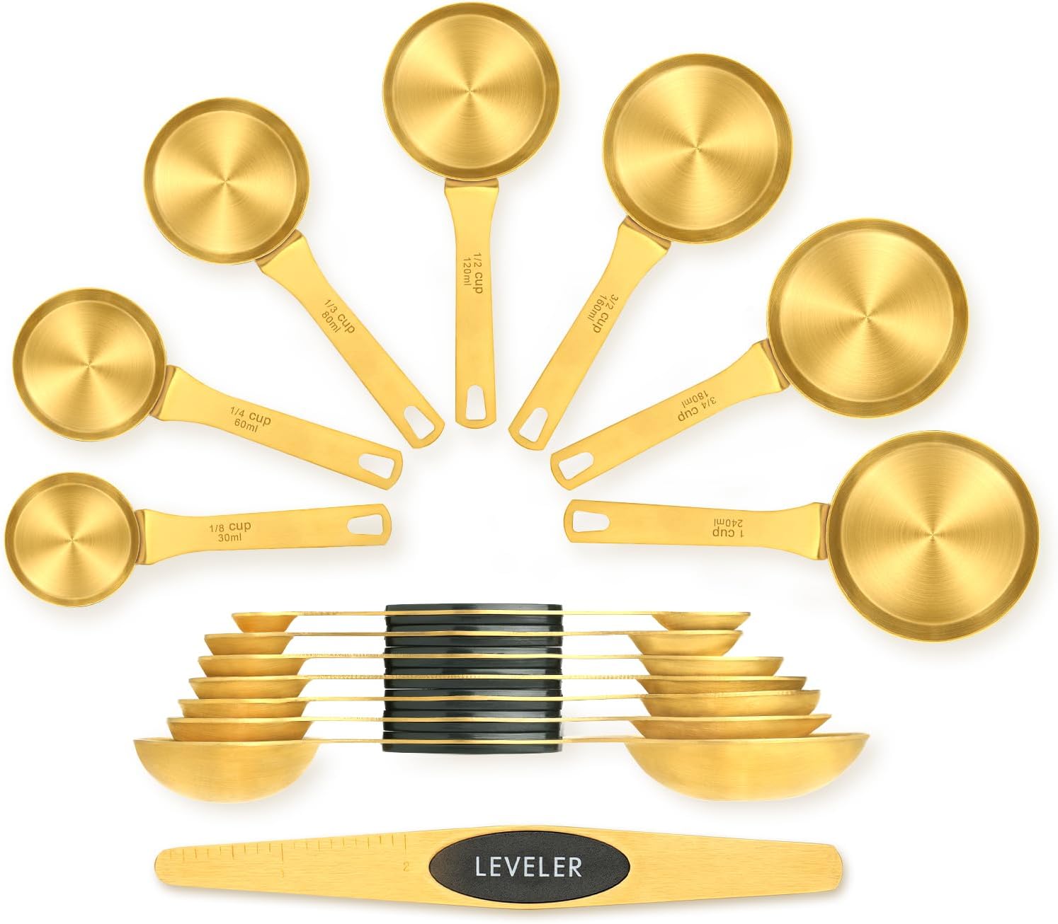 Messbecher Und -löffel, 15-teiliges Set, Gold Komplettes Set: 7 Doppelseitige Magnetische Messlöffel, 7 Messbecher, 1 Hebel, Zum Backen Und Konditorei