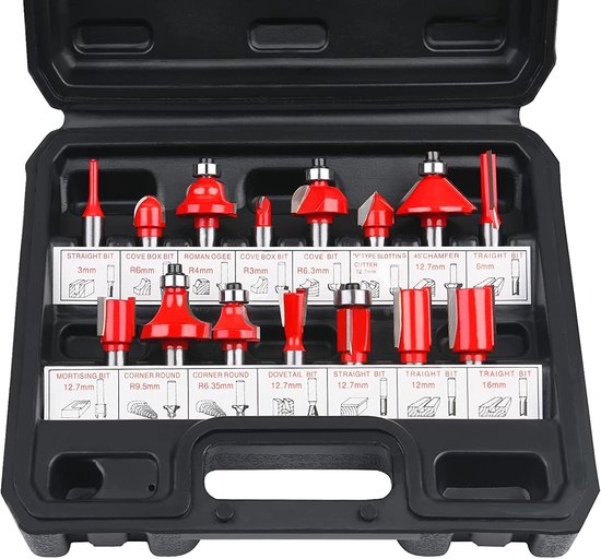 Holzfräser Profilfräser 15 Teiliges Set Mit 8 Mm Fräsern, Geraden Fräsern, Hartmetallspitzen, Professionelle Holzfräser Für Die Möbelindustrie