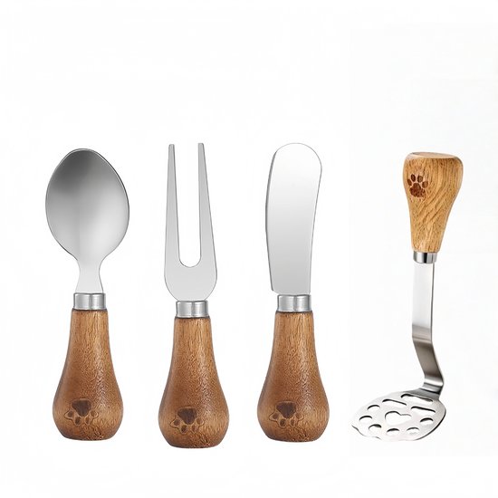 4 Teiliges Mini Avocado Kartoffelstampfer Set, Käsewerkzeug Set Aus Edelstahl Mit Rutschfestem Holzgriff, Kartoffelstampfer Für Bohnen, Gemüse Un