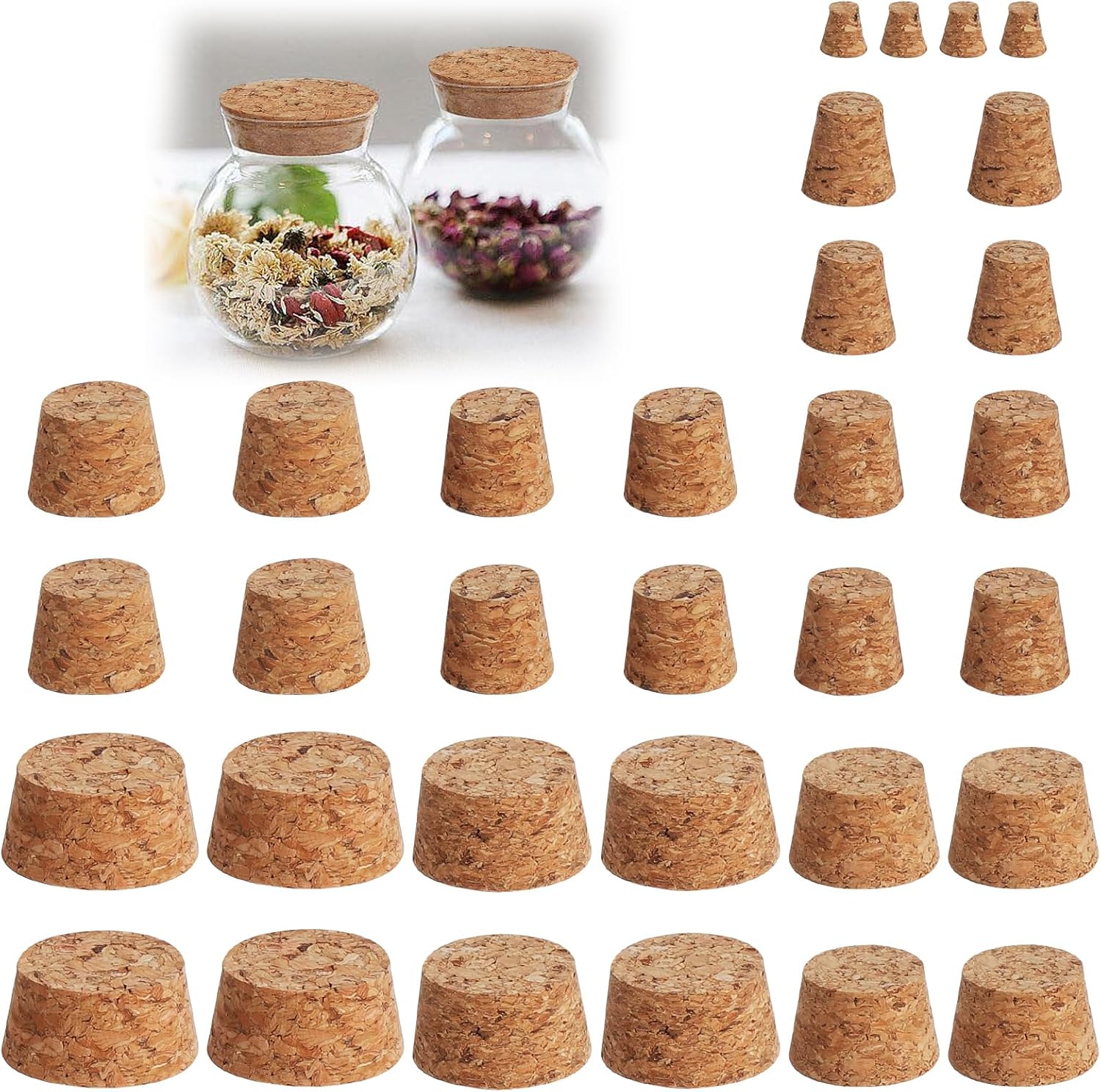 Set Mit 32 Konischen Korken, 8 Größen Wiederverwendbarer Weinkorken, Korken Für Flaschen, Gläser, Labor- Und Diy-projekte, Natürliche Konische Korken Zum Selbermachen