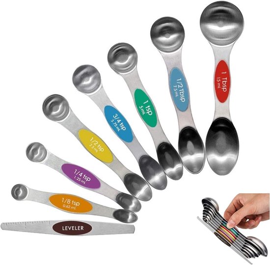Stapelbare Messlöffel Aus Edelstahl – Suppenlöffel, Geeignet Zum Abmessen Von Trockenen Und Flüssigen Zutaten (8er-set Mit Magnetischem Halter)