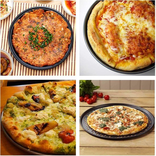 3-teiliges Set – Runde Pizzaplatte – Pizzabackblech Für Den Backofen – Antihaftbeschichtetes Pizzabackblech – Perforierte Pfanne Aus Kohlenstoffstahl