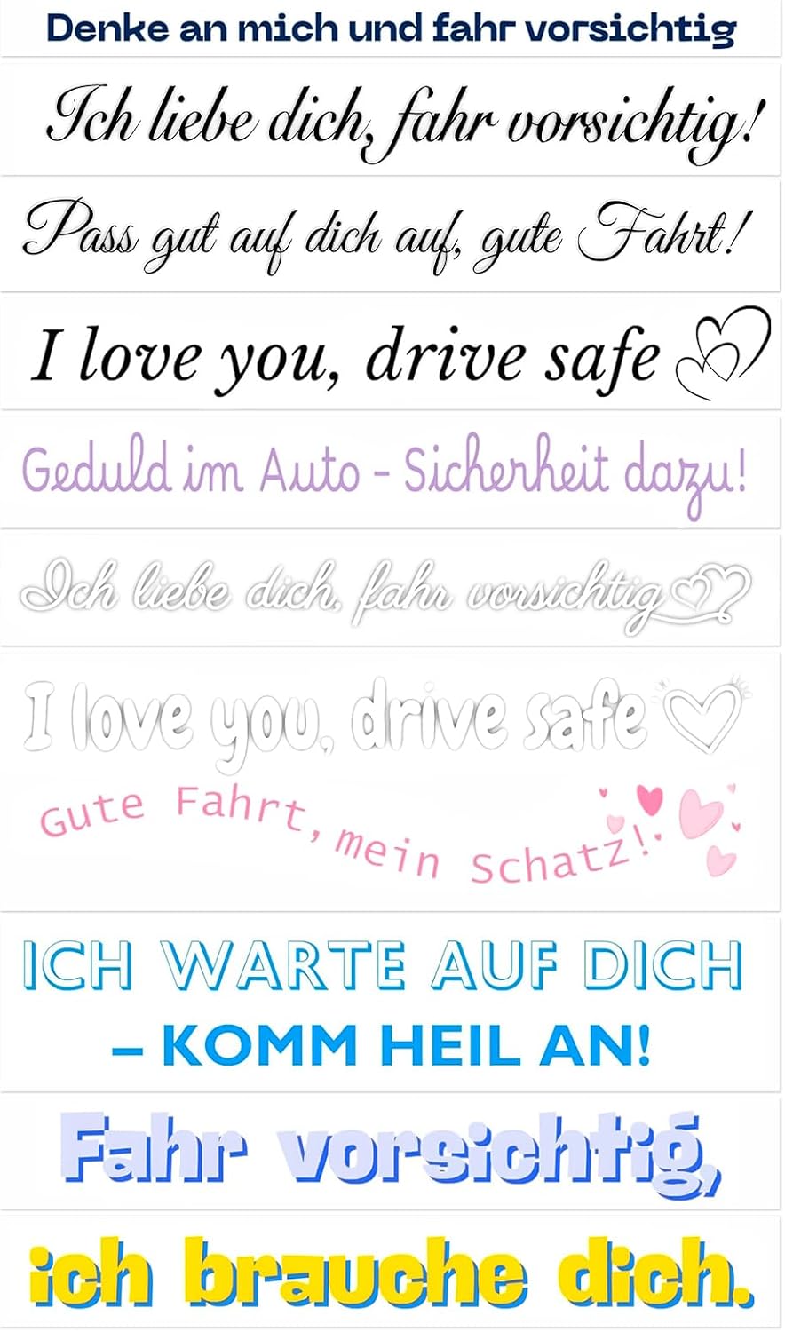 „ich Liebe Dich“-autoaufkleber: 10 Auto-rückspiegelaufkleber – Sichere Autodekoration, Uv-beständig, Einfach Anzubringen, Geschenk Der Liebe Und Sicherheit