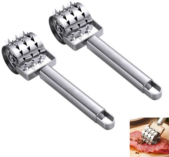 2 Teiliger Fleischklopfer Mit Rollen Fleischklopfer Steakklopfer Fleischschneider Edelstahl Einfache Handhabung Für Steaks, Schweinekoteletts Und