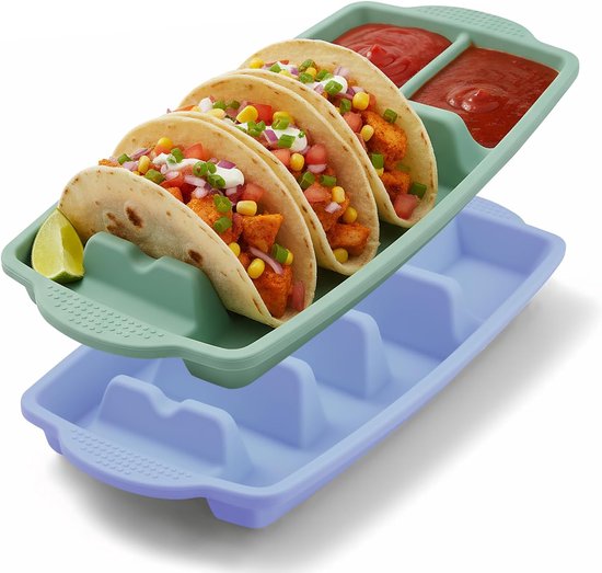 2-teiliges Taco-backset Mit Zwei Fächern Für Gewürze Wiederverwendbarem Taco-backblech Und Halterung Für Harte Und Weiche Taco-schalen