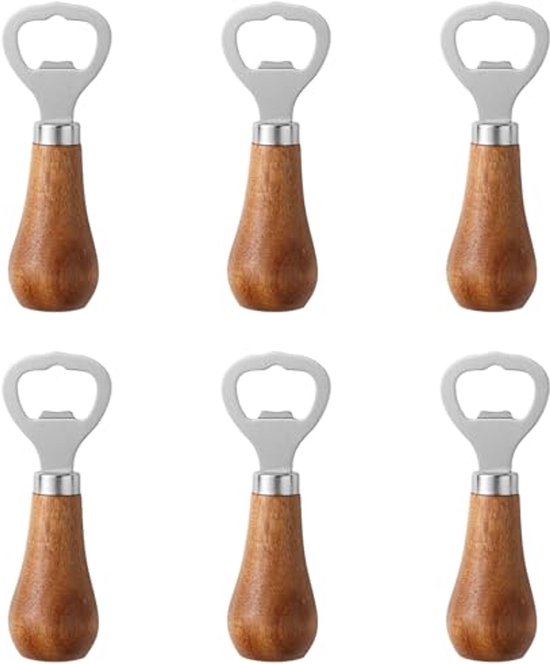 6 Teiliges Set Flaschenöffner Mit Holzgriff, Edelstahl Öffner Für Wein , Bier Und Softdrinkgläser, Für Zuhause, Café, Outdoor Barkeeper (silber)