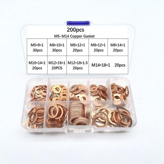Kupfermetallringe, Flachringe, O Ringe Mit Aufbewahrungsbox Für Dichtungen 200 Stück/m5 M6 M8 M10 M12 M14