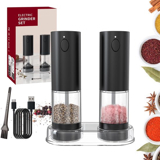 Vhv Getreidemühle Elektrische Pfeffermühle Salzmühle Usb Aufladbar Einstellbarer Mahlgrad Und Led Beleuchtung Ein Knopf Bedienung Für Grill, Küch