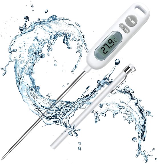 Digitales Küchenthermometer Mit 3 Sekunden Messzeit Für Fleisch, Grillgut, Lebensmittel, Backofen, Flüssigkeiten, Öl Und Wasser, Edelstahl, Weiß