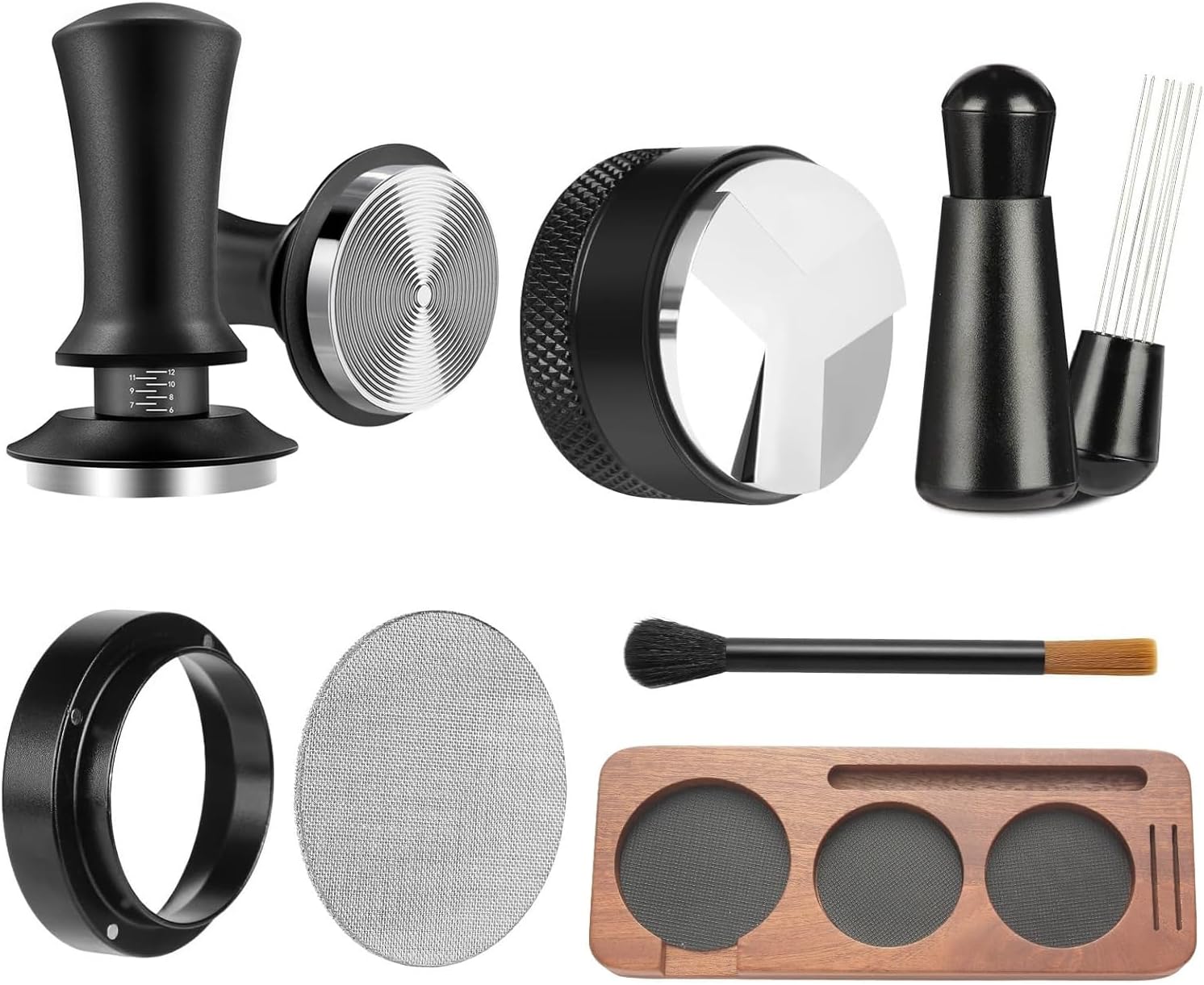 Espresso Tamper Set 51mm Mit Tamperstation, 7-teiliges Barista Zubehör Set Mit Kaffee Tamper Mit Distributor Tampermatte, Dosierring, Reinigungsbürste, Puck Screen, Kaffee Tamper Für Espressomaschine