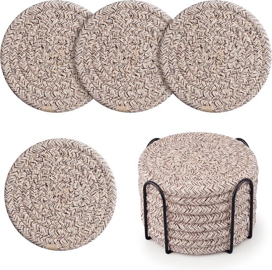 Untersetzer Mit Halter Gewebte Baumwolluntersetzer Saugfähiges 8er-set Zum Schutz Von Tischen Als Dekoration Für Gläser Tassen Und Die Bar Auch