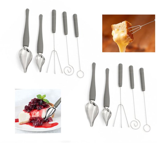 10 Teiliges Edelstahl Besteckset Edelstahl Saucenlöffel Schokoladengabeln Mit Kunststoffgriffen Hitzebeständig Zum Dippen, Backen, Anrichten Von