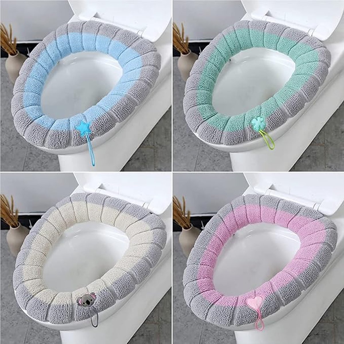 4-teiliges Set – Wc-sitzbezug – Universal-wc-sitzbezug – Wc-sitzbezug – Brillenetui – Polyester – Beige, Rosa, Grün, Blau – 35 X 35 Cm