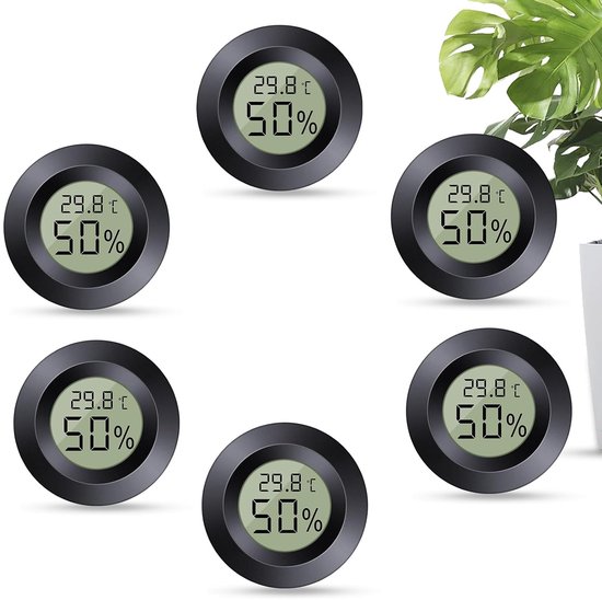 Mini Hygrometer Mit Digitalthermometer, Einstellbar In °c/°f, Innenhygrometer, Schwarz, 6 Stück, Freistehend, Für Zuhause, Schule, Weinkeller, Ge