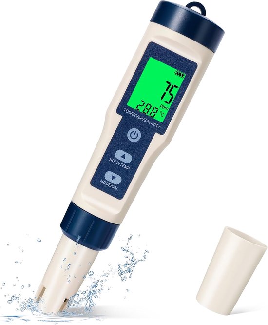 5 In 1 Ph Meter, Wasserqualitätstester Für Ph/tds/ec/salzgehalt/temperatur Digitales Ph Meter Mit Beleuchtetem Lcd Bildschirm Und Automatischer K