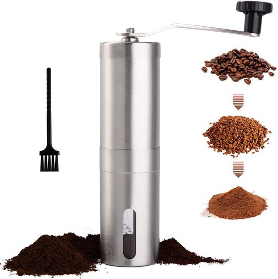 Manuelle Kaffeemühle – Edelstahl-handmühle Mit Keramikbürste – Für Espresso, French Press Und Türkischen Kaffee – Silber – 18,6 X 14 X 4,8 Cm