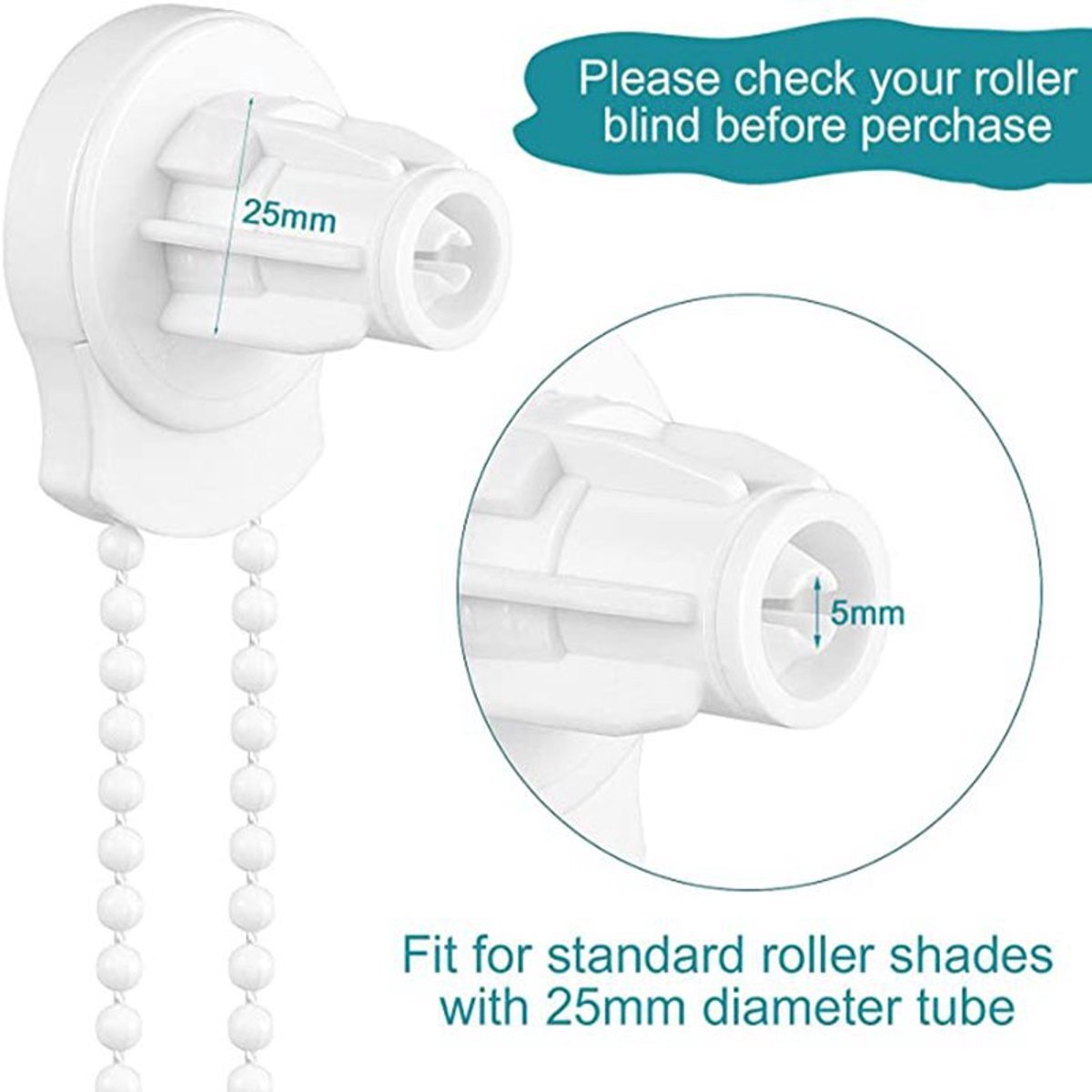 Rollosystem – 2er-set – Rollozubehör – Kugelkette – Gardinenteile – Rolloreparaturset – Mit Wandhalterungen – Rollokette – Für Ø 25 Mm Rollorohr – Mit P-clips Und Schrauben