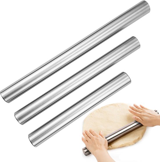 3 Teiliges Nudelholz Set Aus Edelstahl Nudelholz Backroller Hohlnudelholz Leicht Zu Reinigen Backwerkzeug In Den Längen 30 Cm, 25 Cm Und 20 Cm Zu