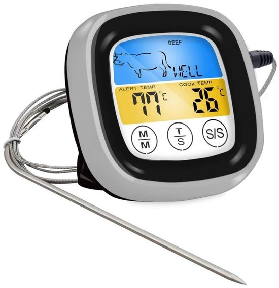 Digitales Fleisch Und Ofenthermometer Mit Langer Sonde Großer Lcd Touchscreen, Timer, Sofortanzeige, Für Backofen, Grill, Backen Und Grillen