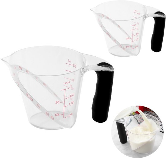 Schräge Messbecher (2er Set) Transparente, Graduierte Messbecher Aus Kunststoff Zum Backen Und Abmessen Von Flüssigkeiten Für Soßen Und Säfte 250