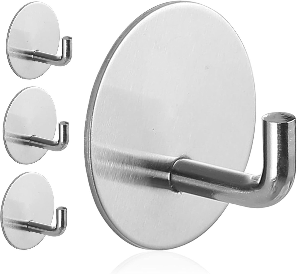 Selbstklebende Haken, Robuste Und Wasserdichte Duschhaken Zum Aufhängen Von Luffaschwämmen, Handtüchern Und Kleidung Im Badezimmer, Abnehmbare Edelstahlbürste, Nickel, Selbstklebende Wandhaken, 4 Stüc
