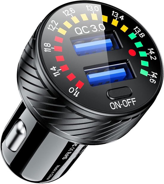 2er-set Kfz-ladegeräte – Dual-port-qc3.0-usb-hochgeschwindigkeitsadapter – 36 W, 3 A – Mit Voltmeter Und Schalter