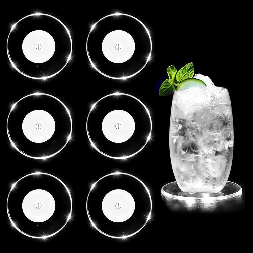 Led-untersetzer, 6er-set Leuchtende, Wasserfeste Untersetzer Für Bierflaschen, Cocktails, Partys, Hochzeiten, Bars, Weihnachten, Zuhause (rund)