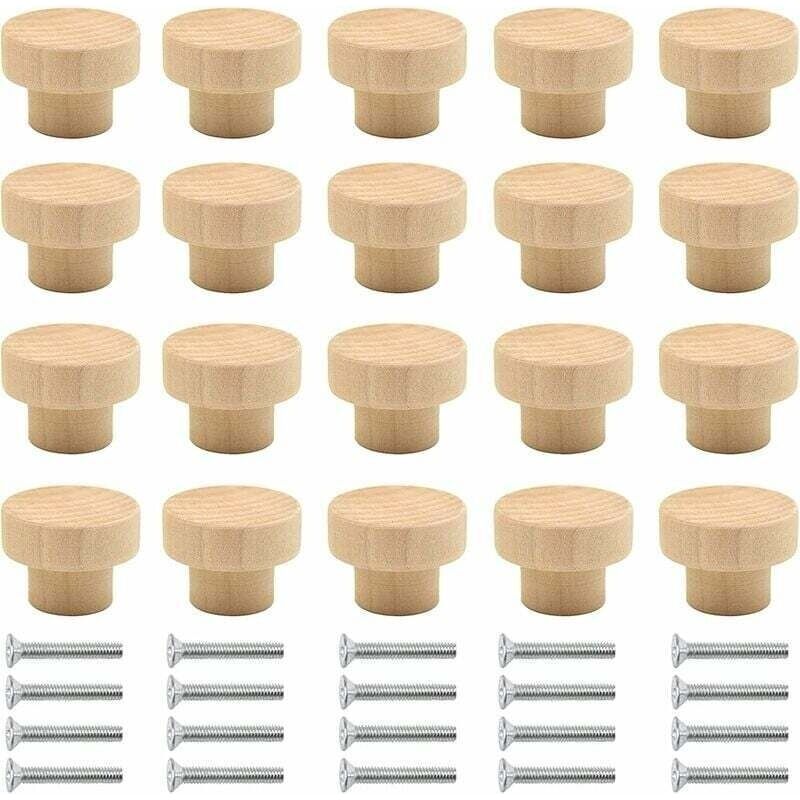 20-teiliges Set Holzgriffe, Runde Knöpfe Aus Naturholz, Möbelknöpfe Aus Holz, Türknöpfe Aus Holz, Schubladenknöpfe, Geeignet Für Schränke, Schubladen, Kleiderschränke, Küchenschränke Usw. (holzfarbe)