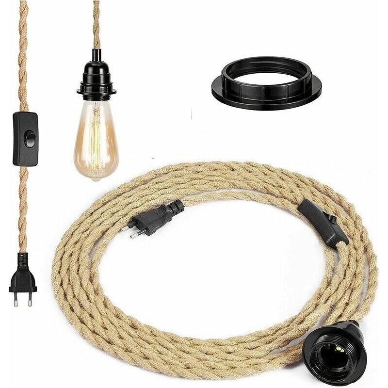 Seil-kronleuchter. Retro-e27-fassung Mit 4,5 M Langem Kabel Und Schalter. Für Seil-pendelleuchten (leuchtmittel Nicht Enthalten). Superma.