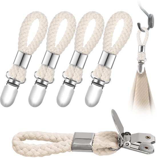 6er Set Handtuchklammern Aus Metall, Tragbarer Handtuchhalter Aus Gewebter Baumwolle, Für Bad Und Küche, 11,4 X 2,3 Cm, Beige